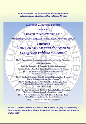 Firenze, 2 novembre - "1863-2013: 150 anni di presenza Evangelica Valdese a Firenze"