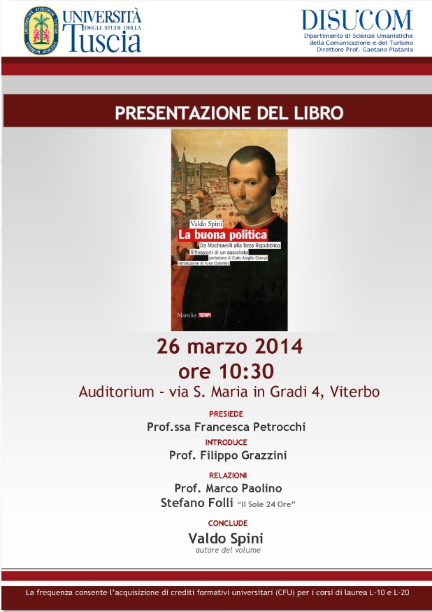 Viterbo, 26 marzo - "La buona politica" all'Università della Tuscia