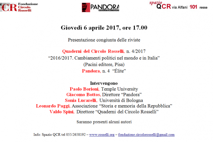 I "Quaderni del Circolo Rosselli" e "Pandora": una presentazione congiunta