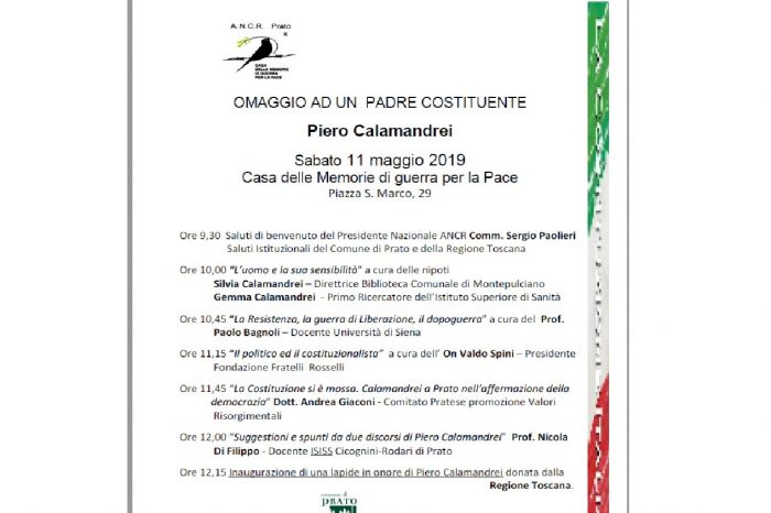 Sabato 11 maggio 2019 - OMAGGIO AD UN  PADRE COSTITUENTE  Piero Calamandrei - Casa delle Memorie di guerra per la Pace  Piazza S. Marco, 29