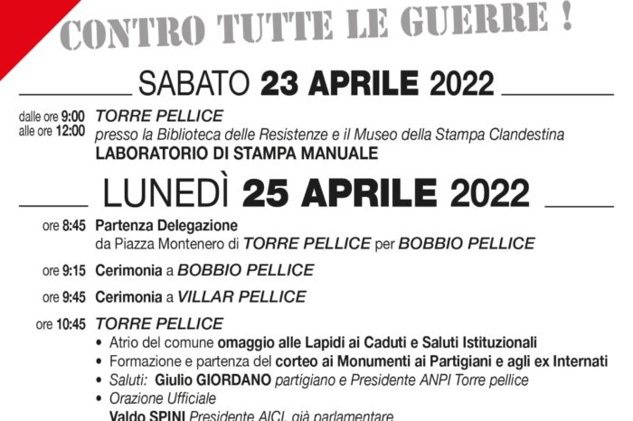 LUNEDI 25 APRILE 2022 - 77° Anniversario della Liberazione a Torre Pellice