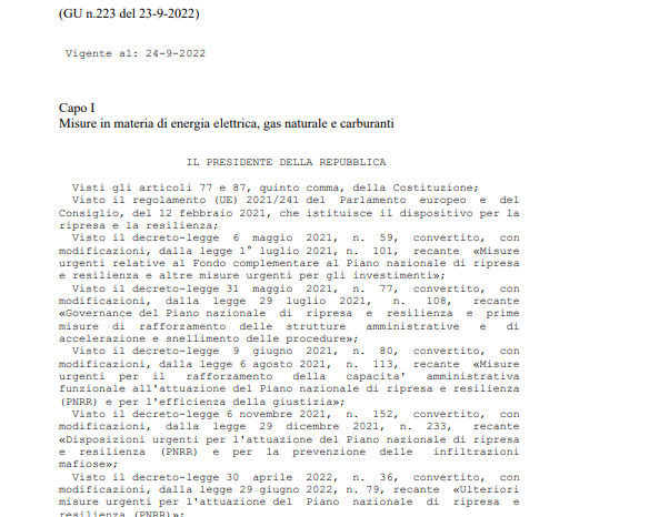 DECRETO-LEGGE 23 settembre 2022, n. 144